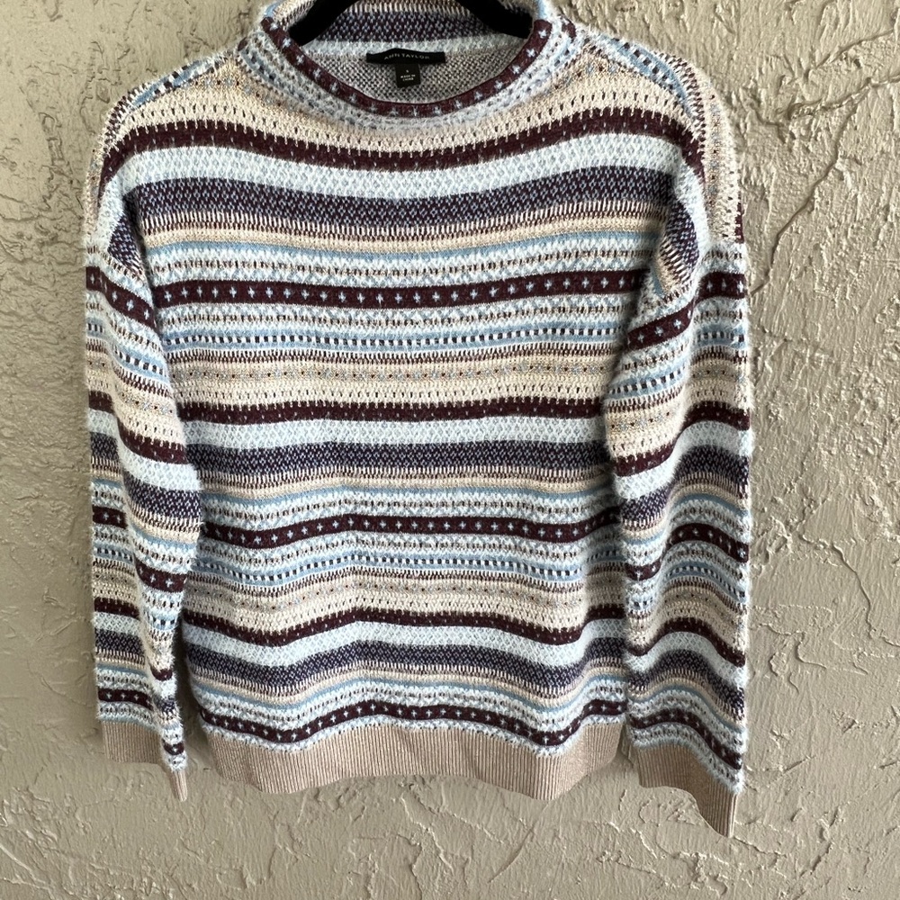Ann Taylor Blue and Brown Crew Neck Sweater
